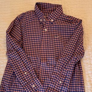 Vineyard Vines Blue & Coral Check Button-Down Shirt
